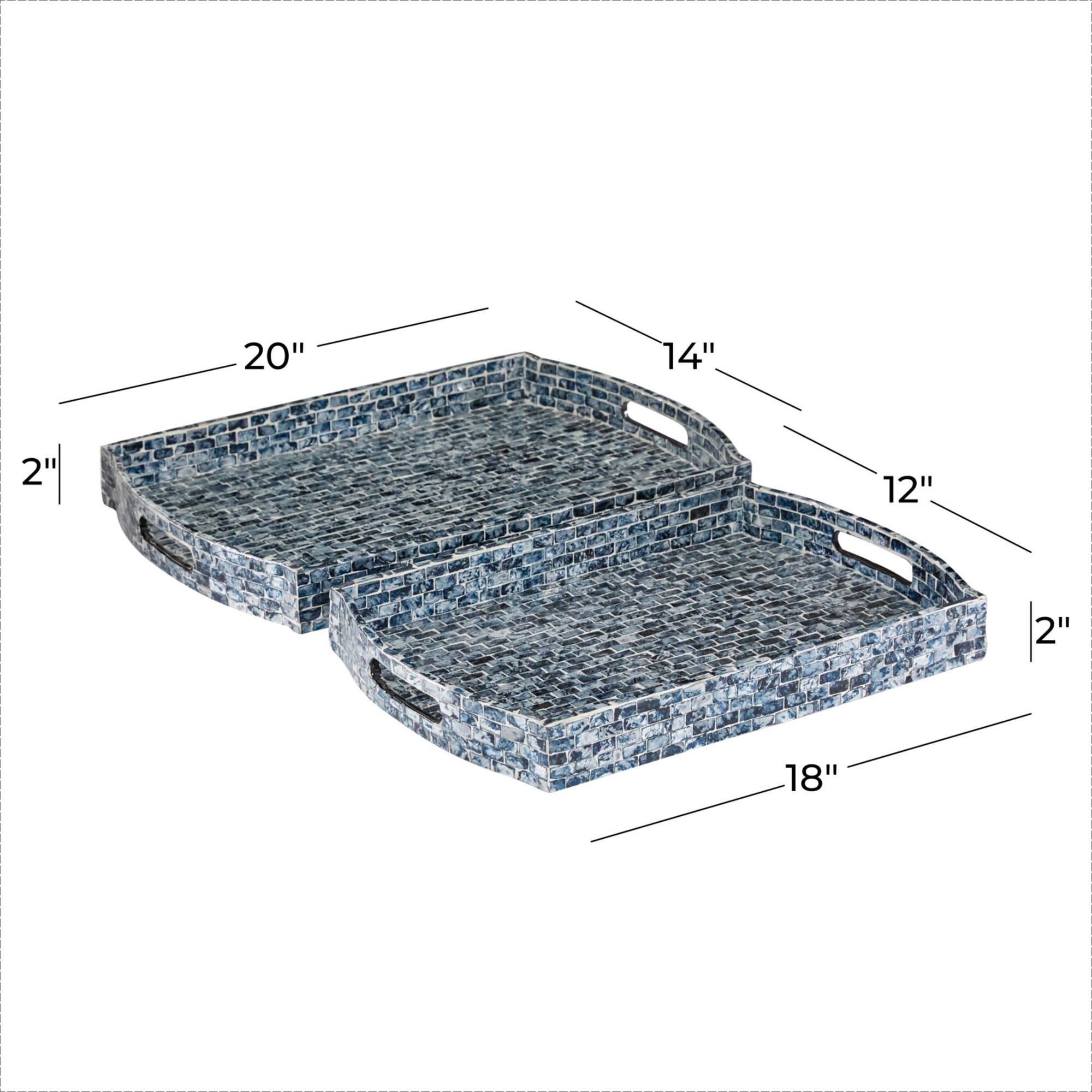 Blue Wood Coastal Tray Set